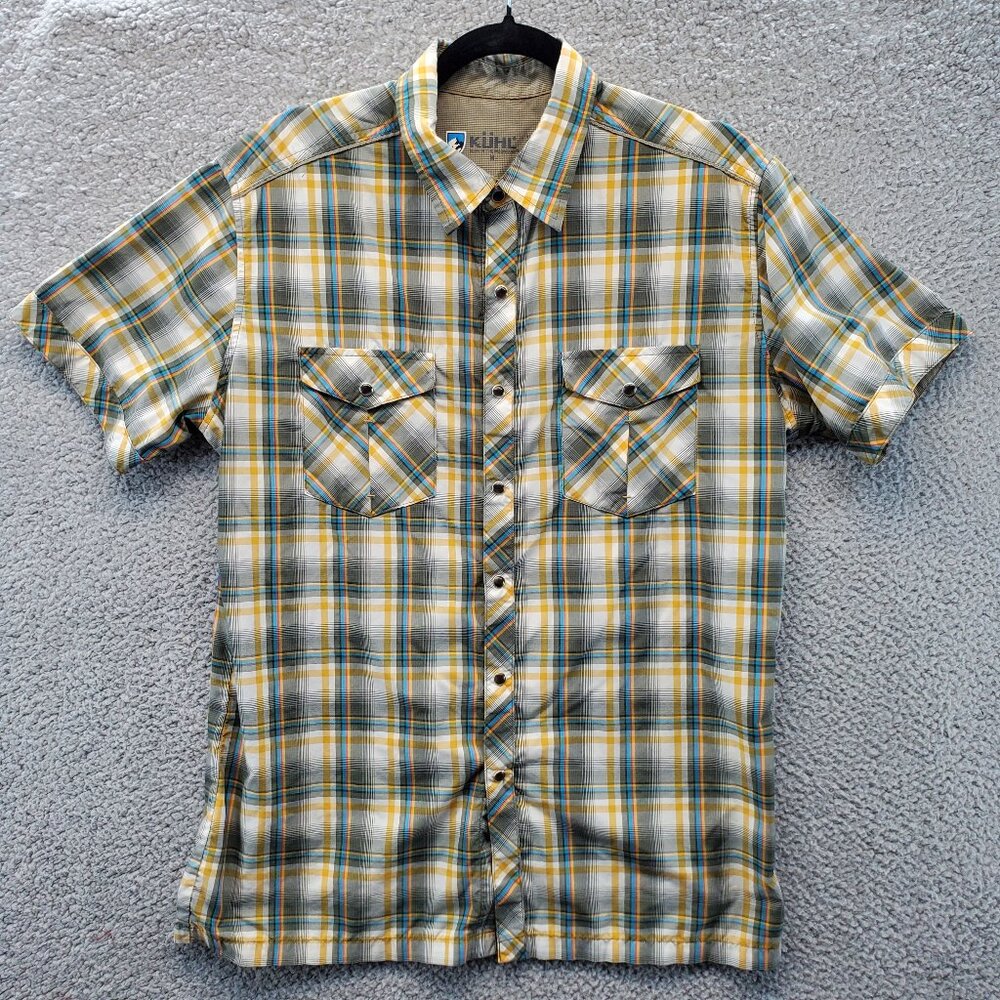Kuhl Men's Short-Sleeve Plaid Button-Down Shirt in Yellow, Green, White